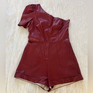 fab'rik Red Faux Leather One-Shoulder Romper